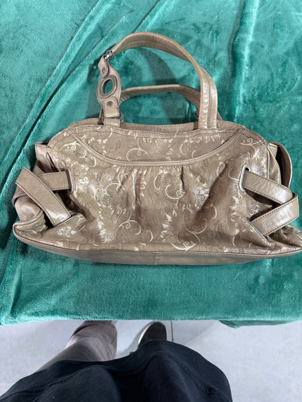 HOBO Taupe Floral Jacquard Shoulder Bag